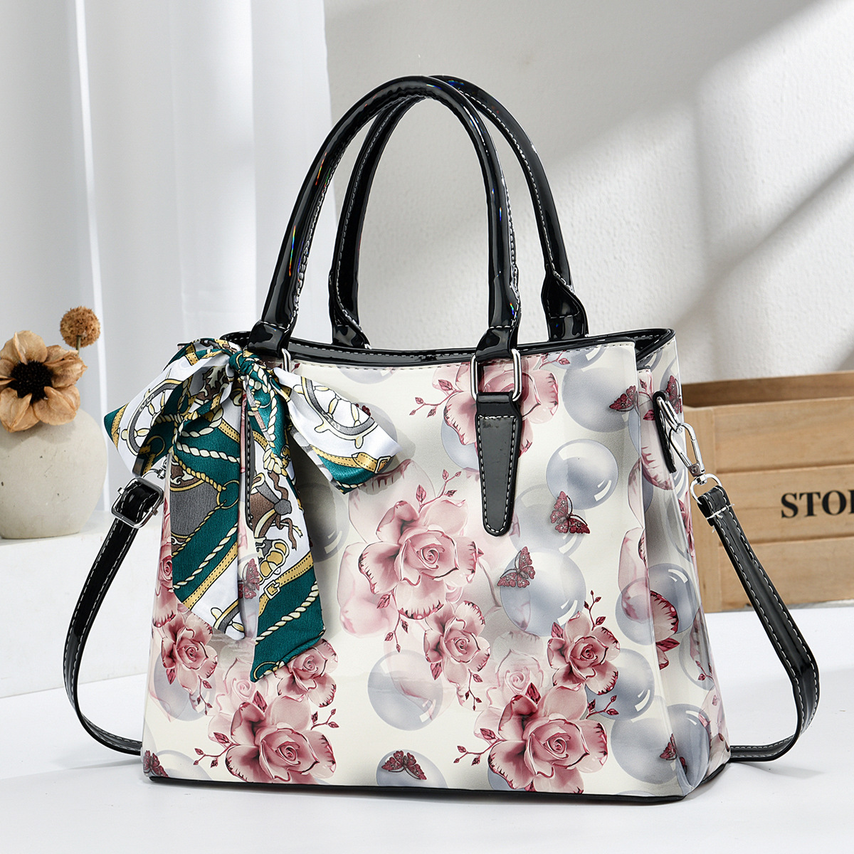 Daiziya Floral Print Leather Shoulder Bag & Handbag for Women Prime-108 - Image 3