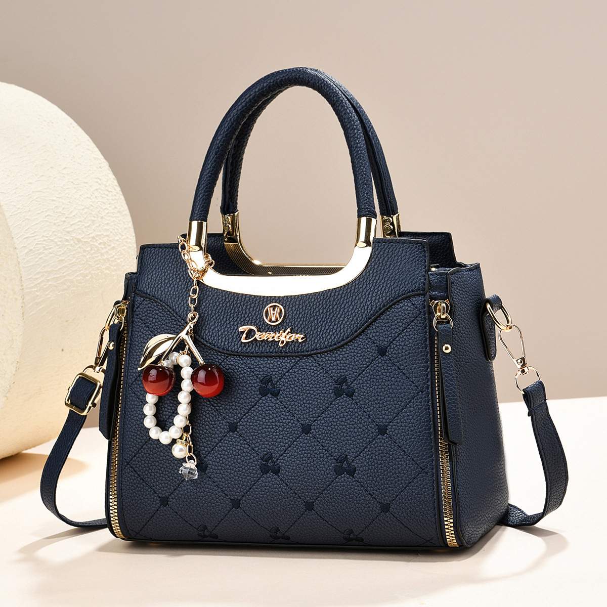 Women’s Quilted Cherry Charm Top-Handle & Crossbody Handbag Prime 151 - Image 2
