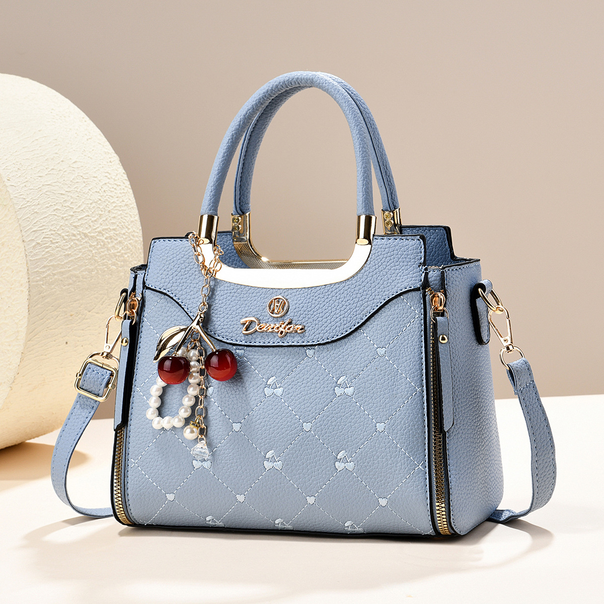 Women’s Quilted Cherry Charm Top-Handle & Crossbody Handbag Prime 151 - Image 3