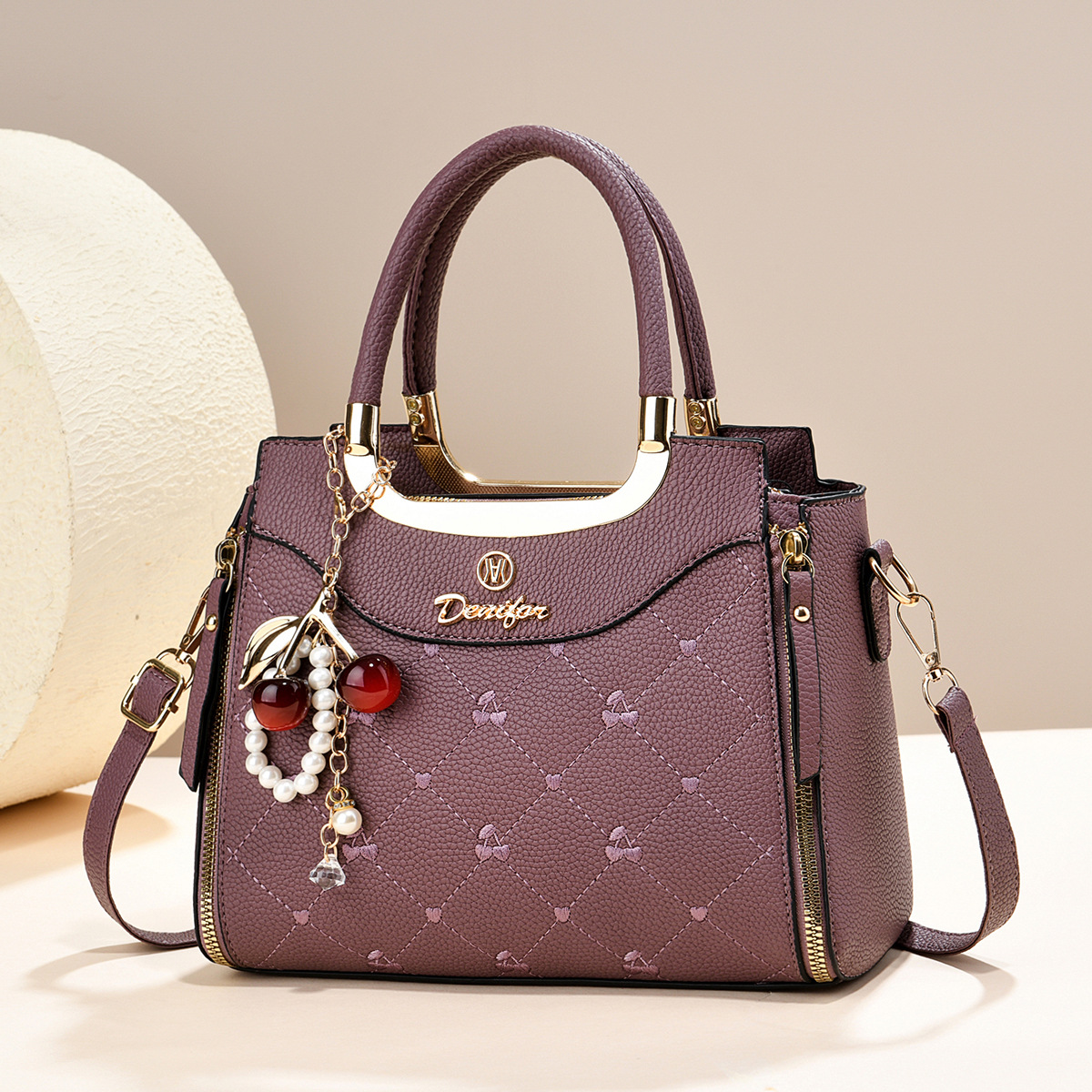Women’s Quilted Cherry Charm Top-Handle & Crossbody Handbag Prime 151 - Image 5