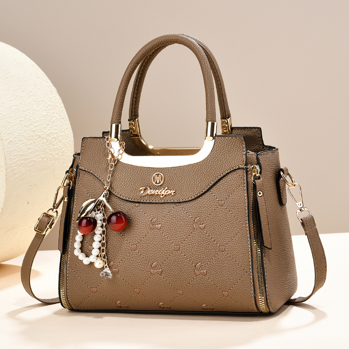 Women’s Quilted Cherry Charm Top-Handle & Crossbody Handbag Prime 151 - Image 4